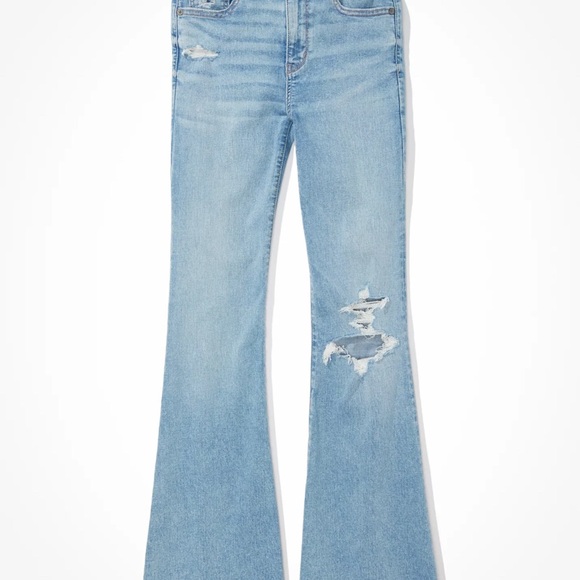 American Eagle Next Level Ripped Super High-Waisted Flare Jeans light blue - Picture 6 of 10